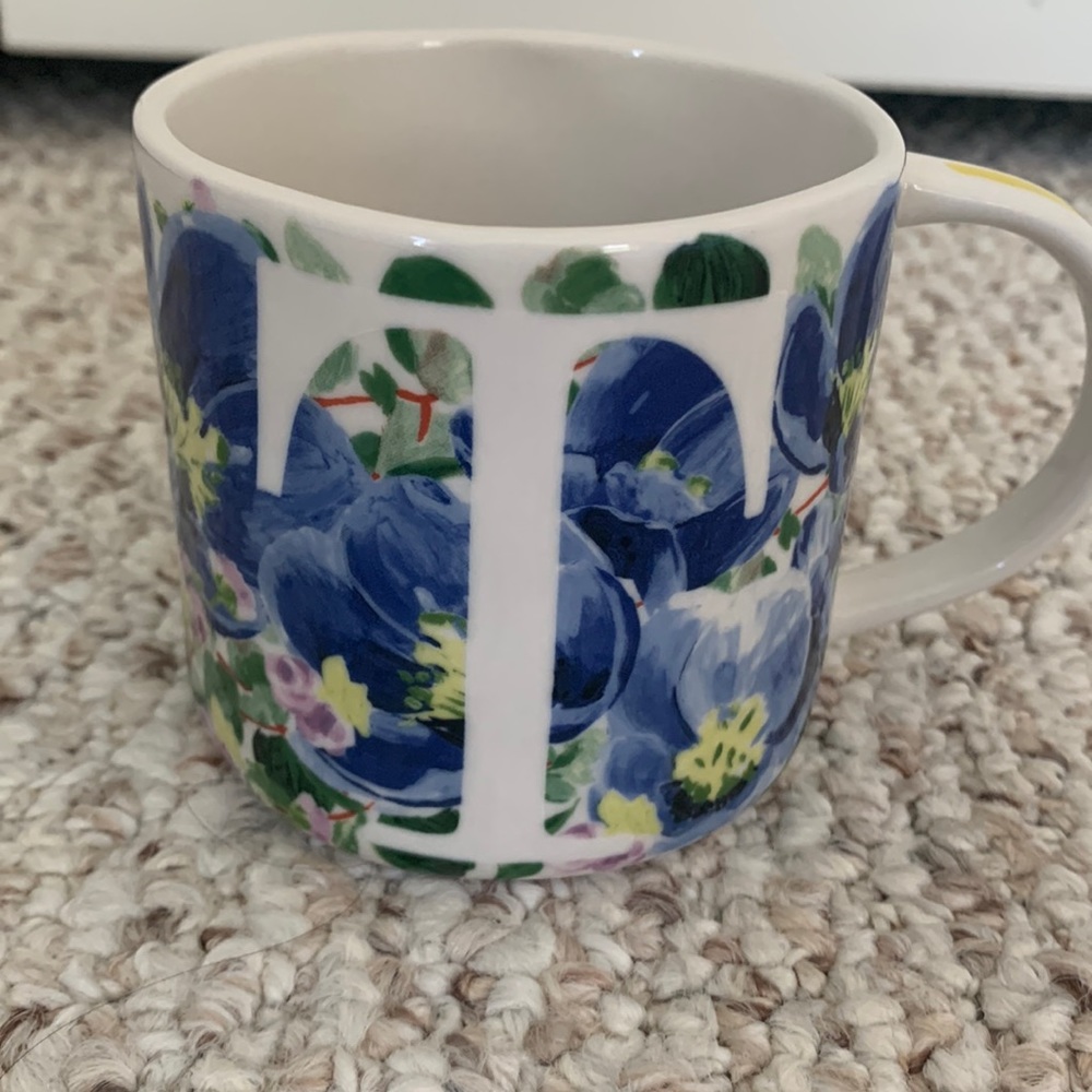 Anthropologie mug floral with “”T”